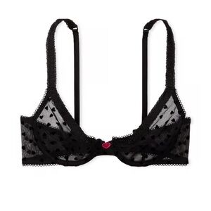 New! Victorias Secret Tease Unlined Demi Bra sheer heart print mesh 4866